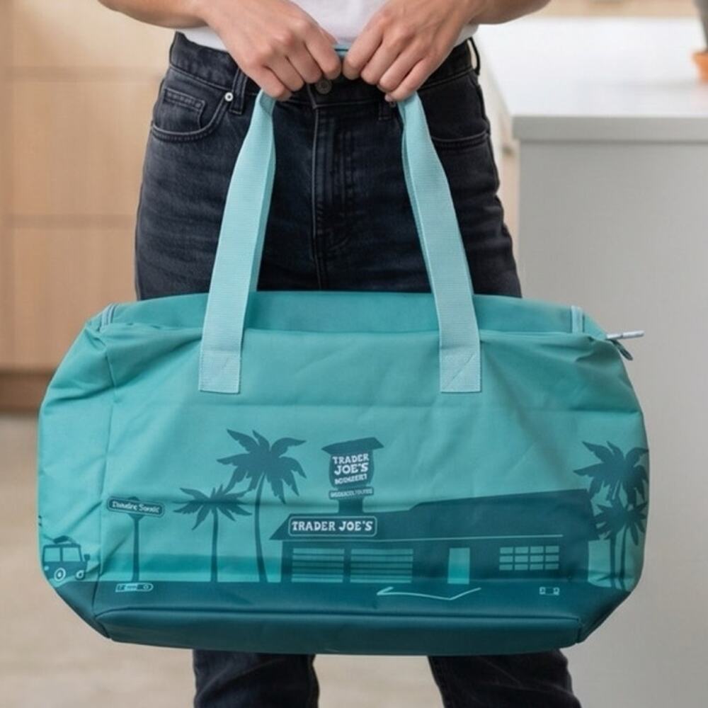 Trader Joe's Sage Green Insulated Tote Cooler Bag Reusable Grocery Shopping